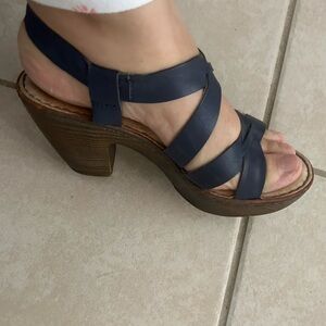 Born Navy Strappy Wedge Sandals